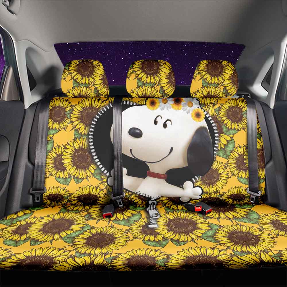 Snoopy Dog Zipper Sunflower Car Back Seat Covers Decor Protectors Nearkii