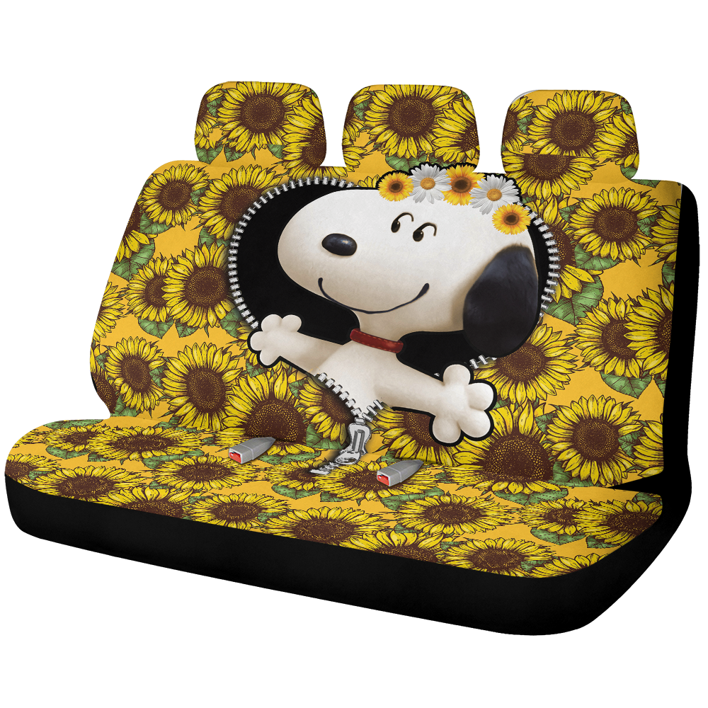 Snoopy Dog Zipper Sunflower Car Back Seat Covers Decor Protectors Nearkii