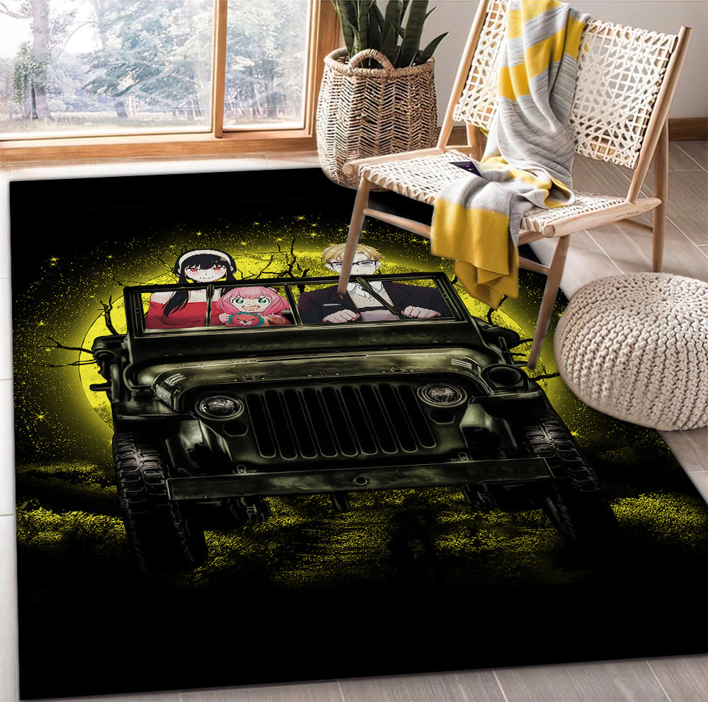Spy x Family Yor And Anya Ride Jeep Funny Anime Moonlight Rug Carpet Rug Home Room Decor Nearkii