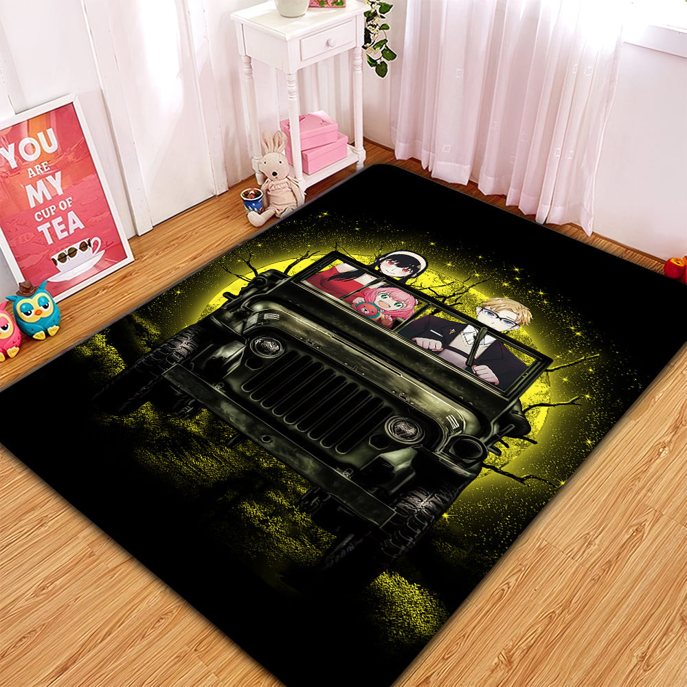 Spy x Family Yor And Anya Ride Jeep Funny Anime Moonlight Rug Carpet Rug Home Room Decor Nearkii