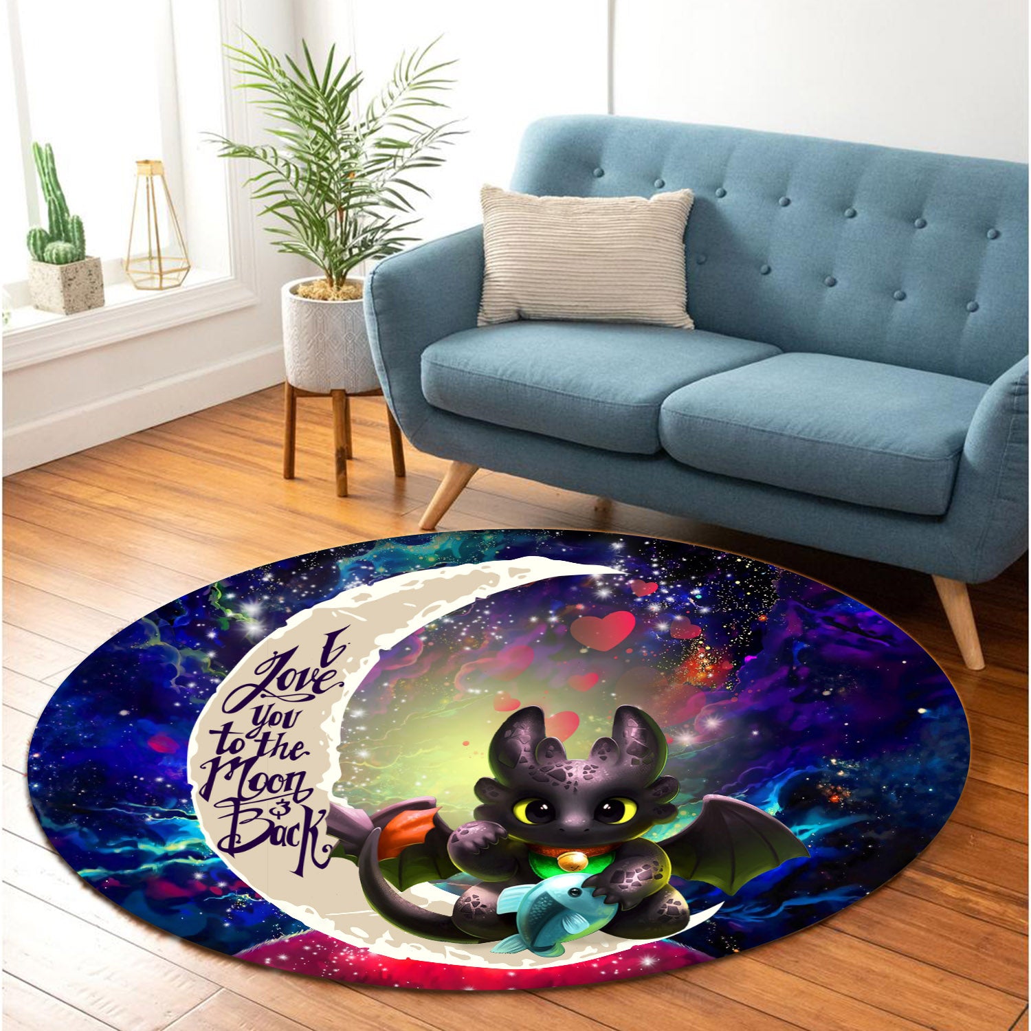 Toothless With Fish Love You To The Moon Galaxy Round Carpet Rug Bedroom Livingroom Home Decor Nearkii