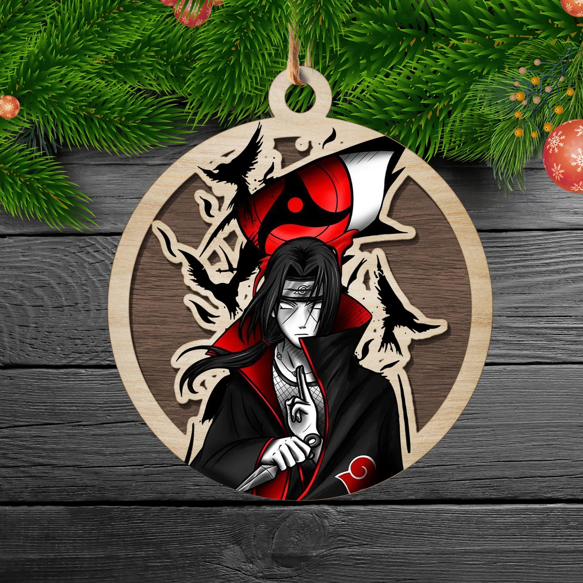 Naruto Itachi Uchiha Christmas Double Layered Colored Wood Ornament Nearkii