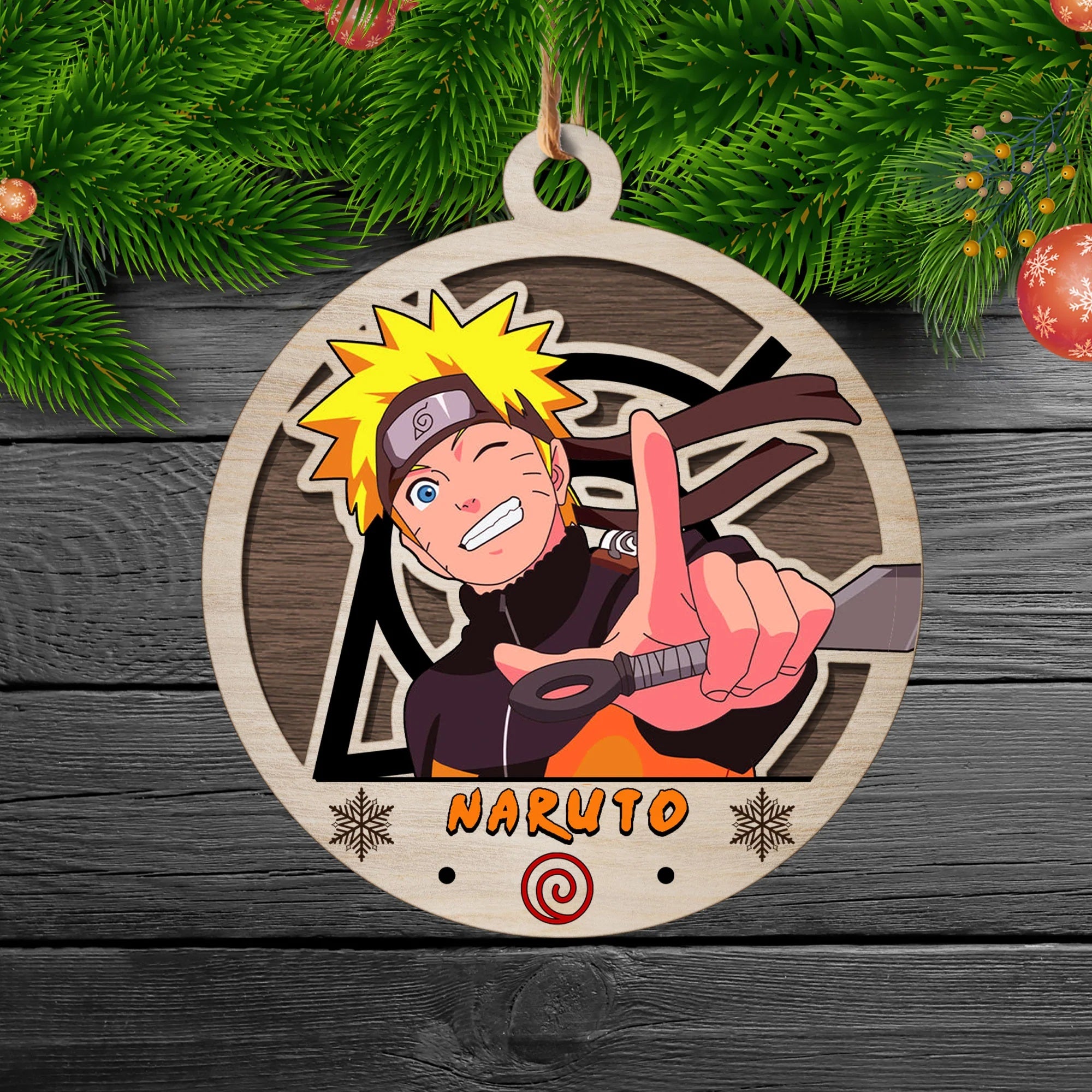 Naruto Shippuden Christmas Double Layered Colored Wood Ornament Nearkii