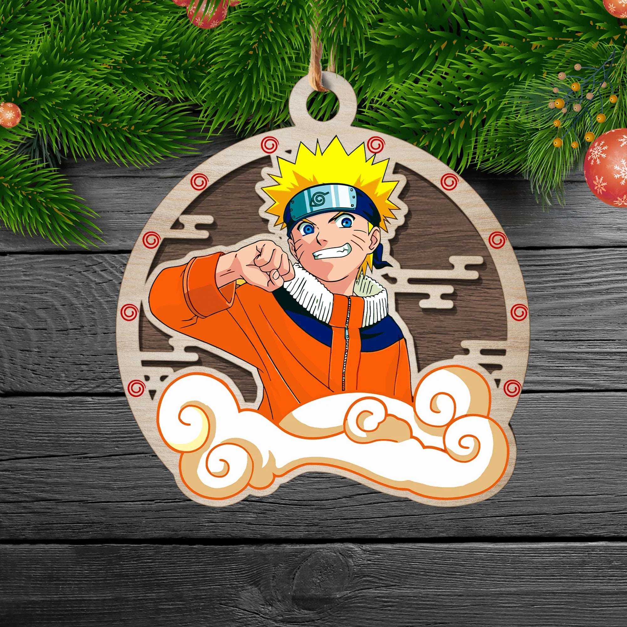Uzumaki Naruto Christmas Double Layered Colored Wood Ornament Nearkii