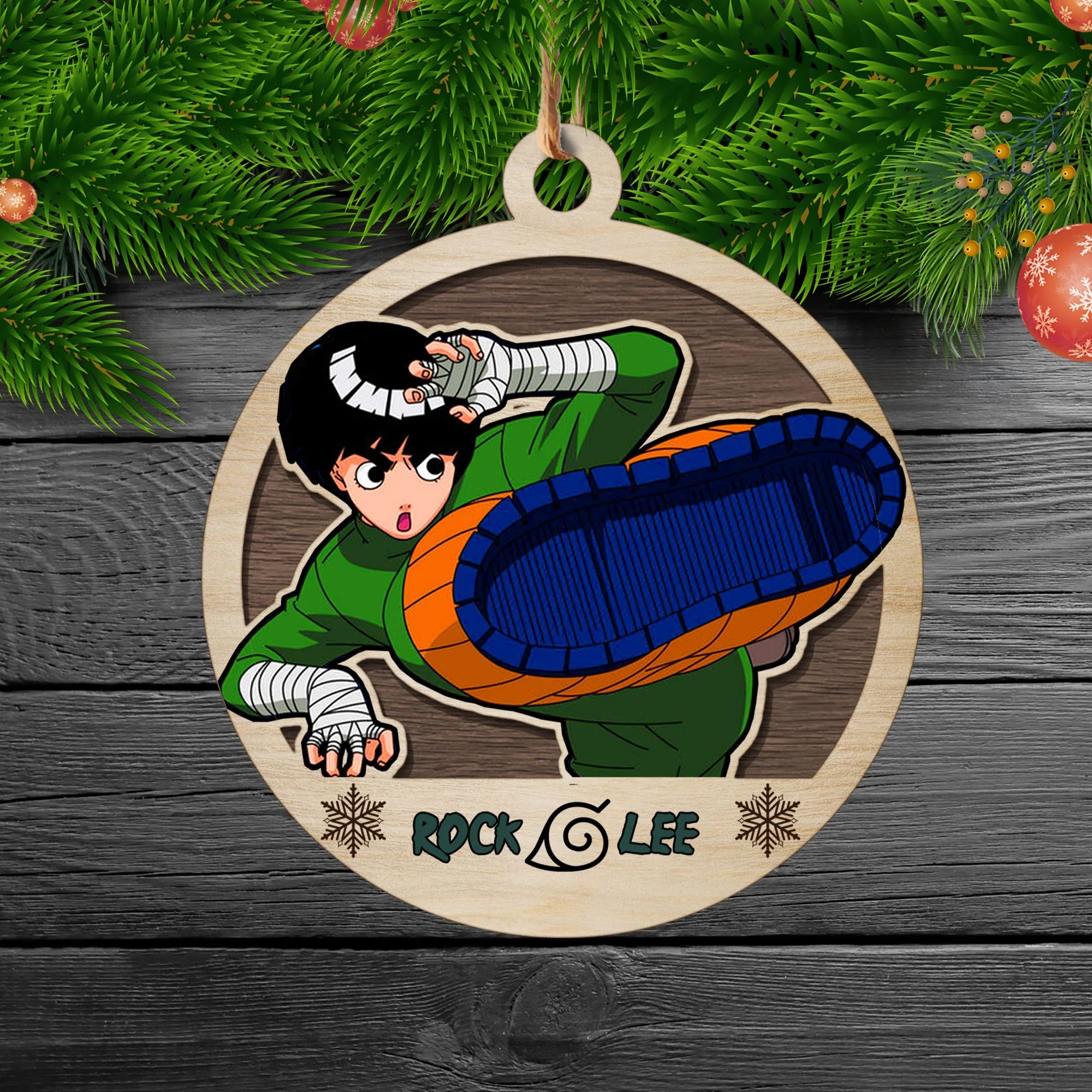 Naruto Rock Lee Christmas Double Layered Colored Wood Ornament Nearkii