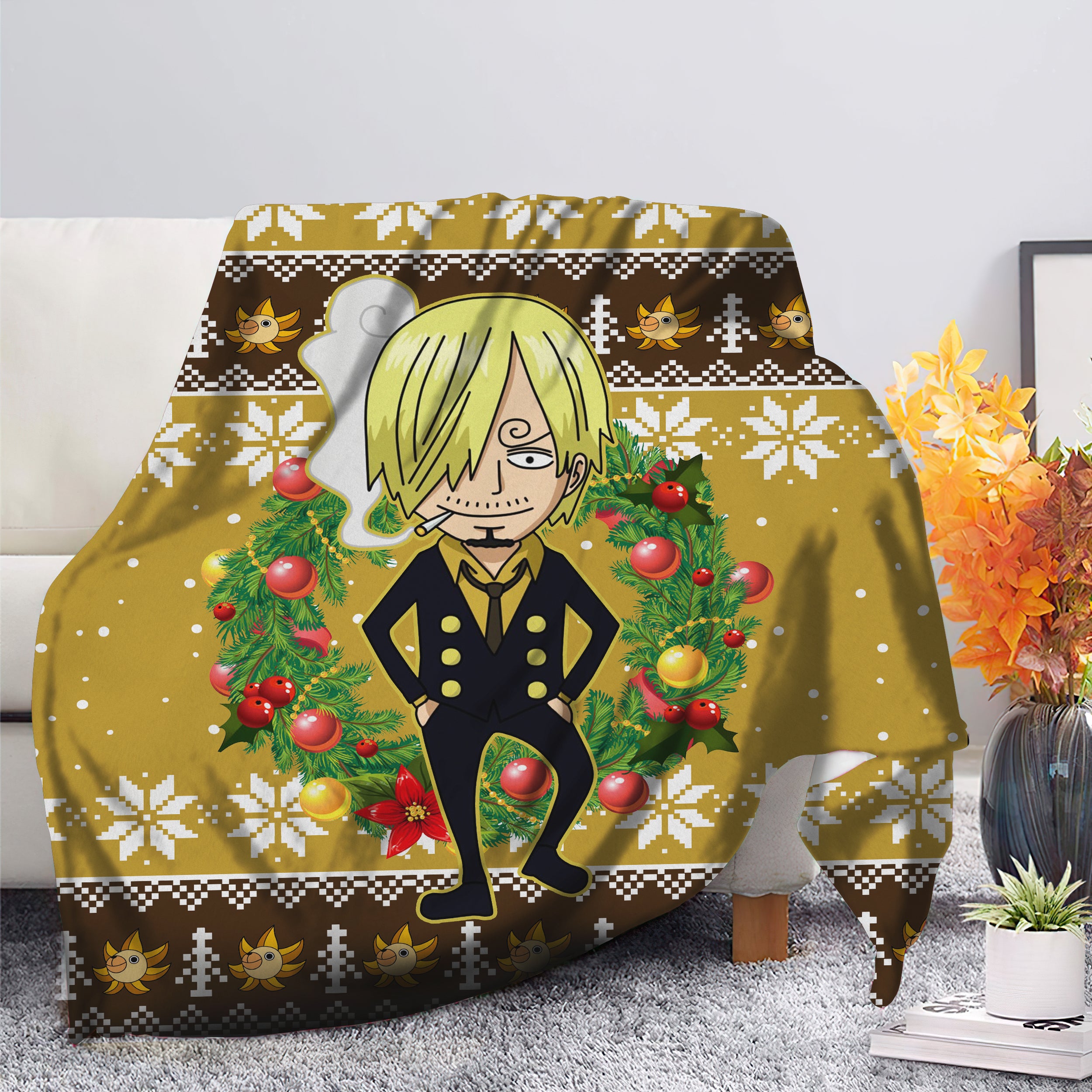 Sanji One Piece Anime Christmas Premium Blanket Nearkii