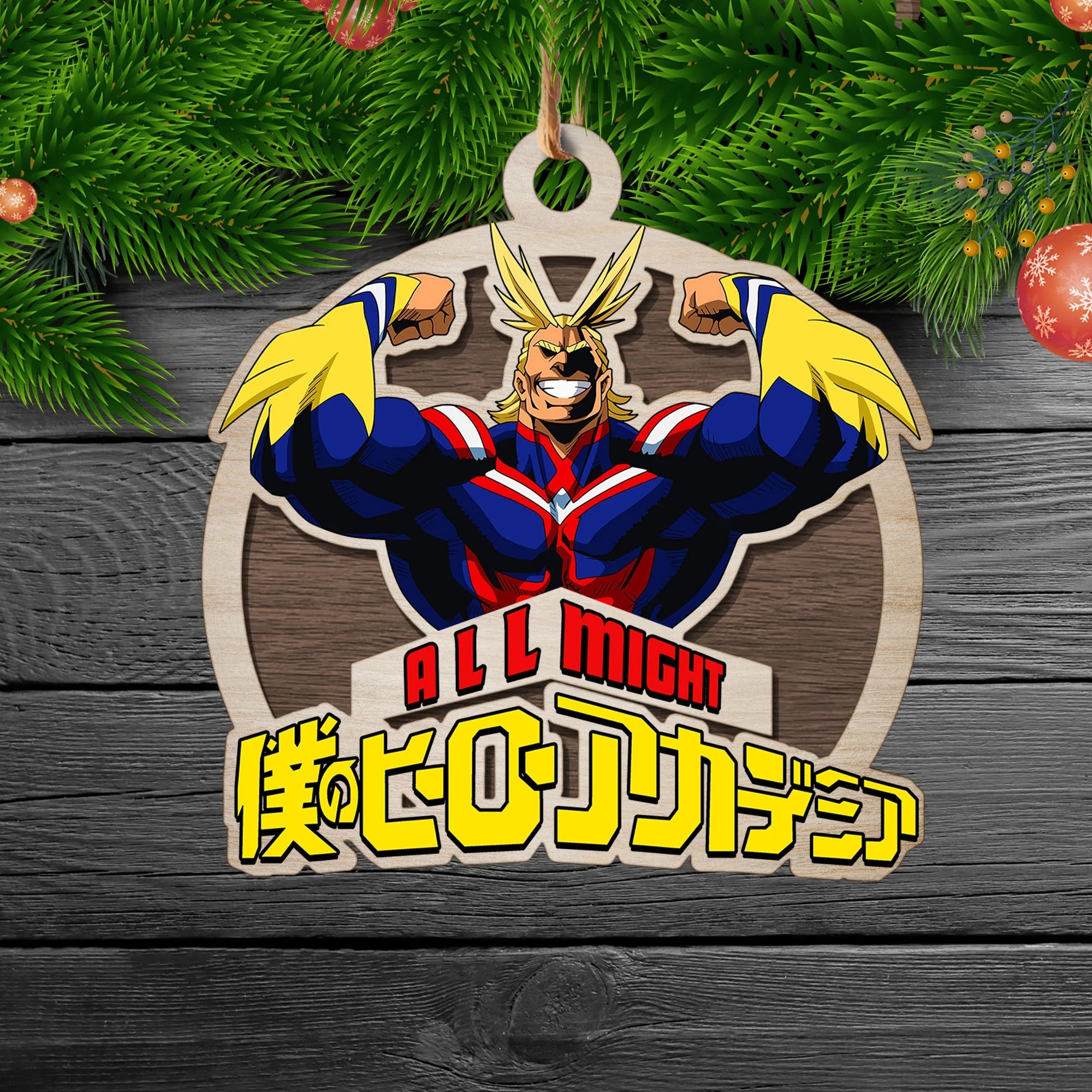 My Hero Academia All Might Christmas Double Layered Colored Wood Ornament Nearkii