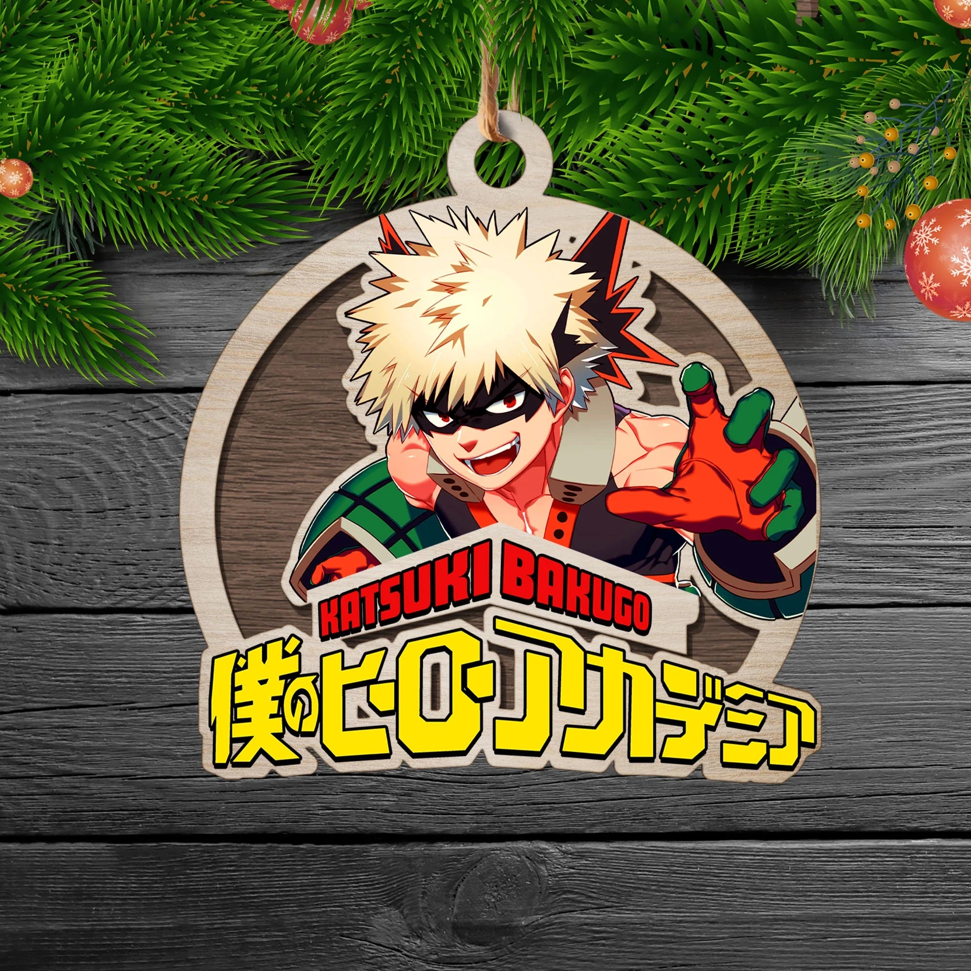 My Hero Academia Katsuki Bakugo Christmas Double Layered Colored Wood Ornament Nearkii