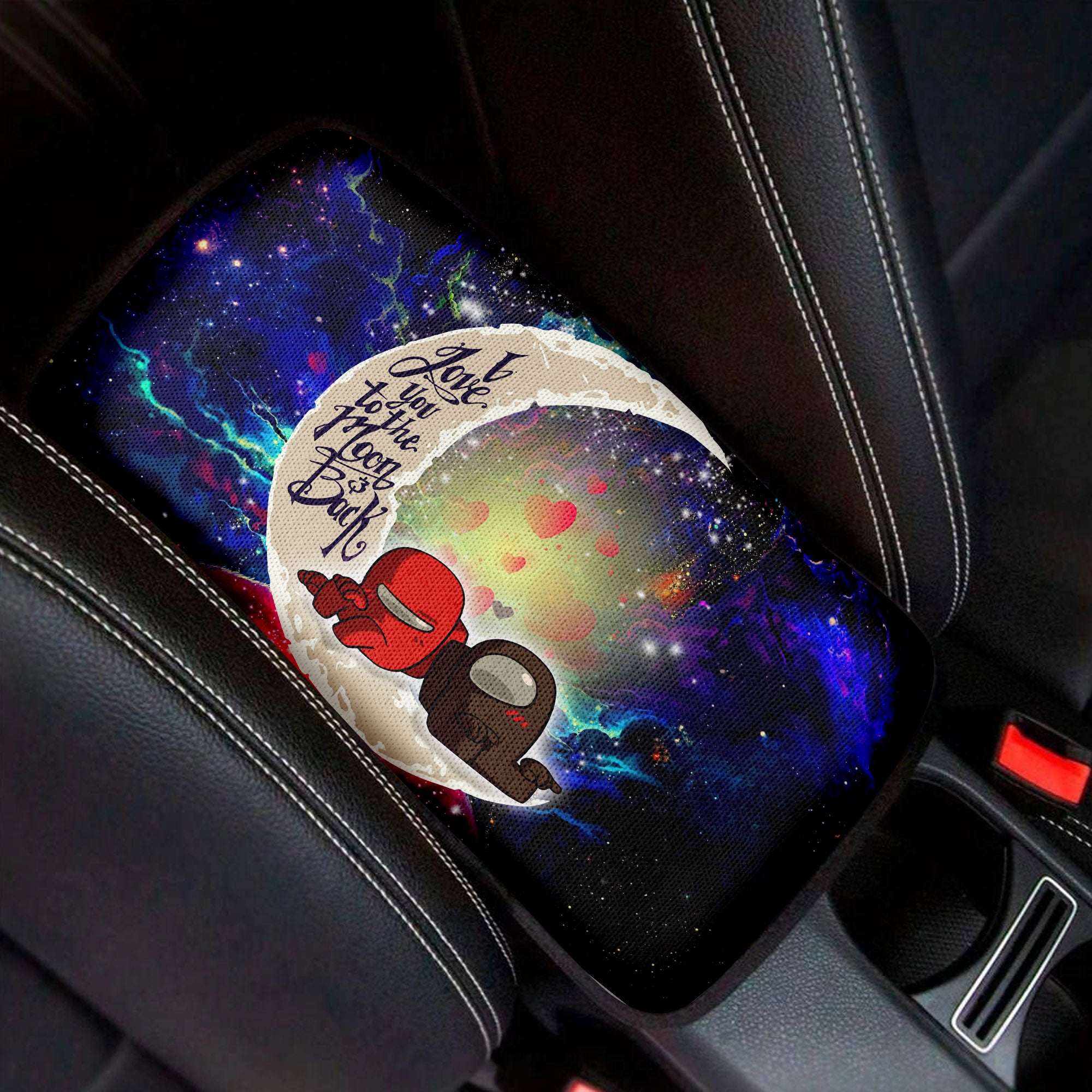 Among Us Couple Love To Moon Back Galaxy Premium Custom Armrest Center Console Cover Car Accessories Nearkii