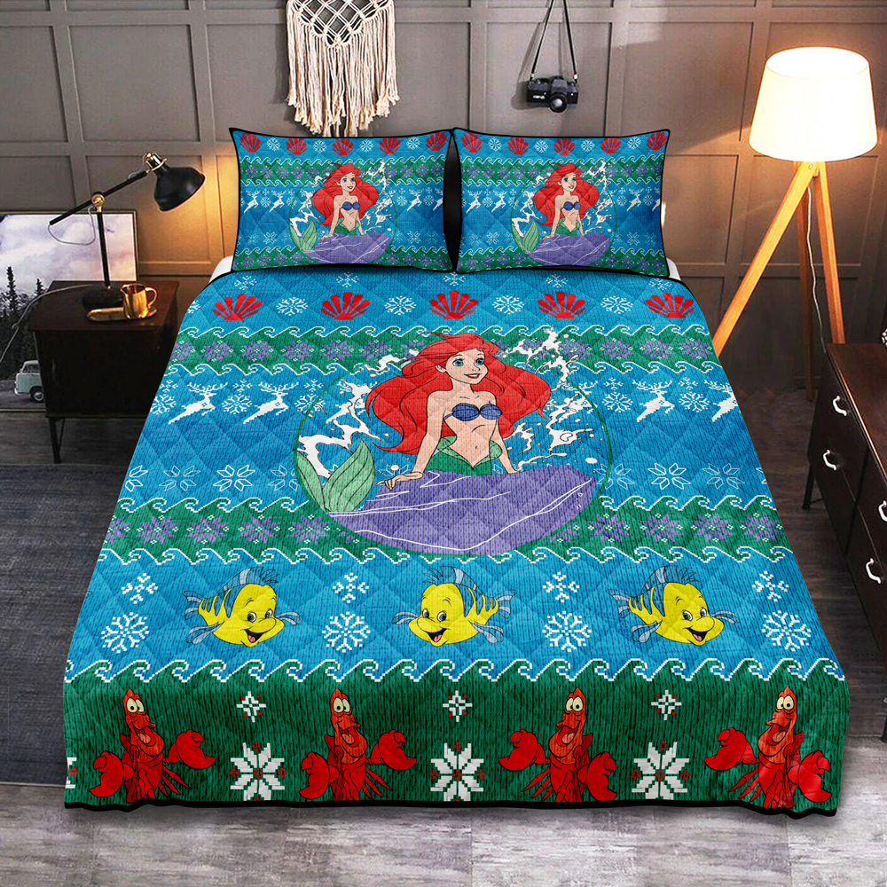 Ariel Little Mermaid Christmas Quilt Bed Sets Nearkii