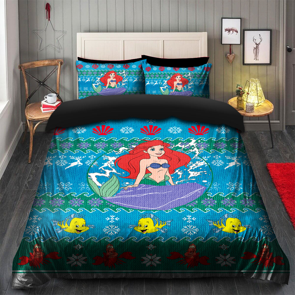 Ariel Little Mermaid Christmas Bedding Set Duvet Cover And 2 Pillowcases Nearkii