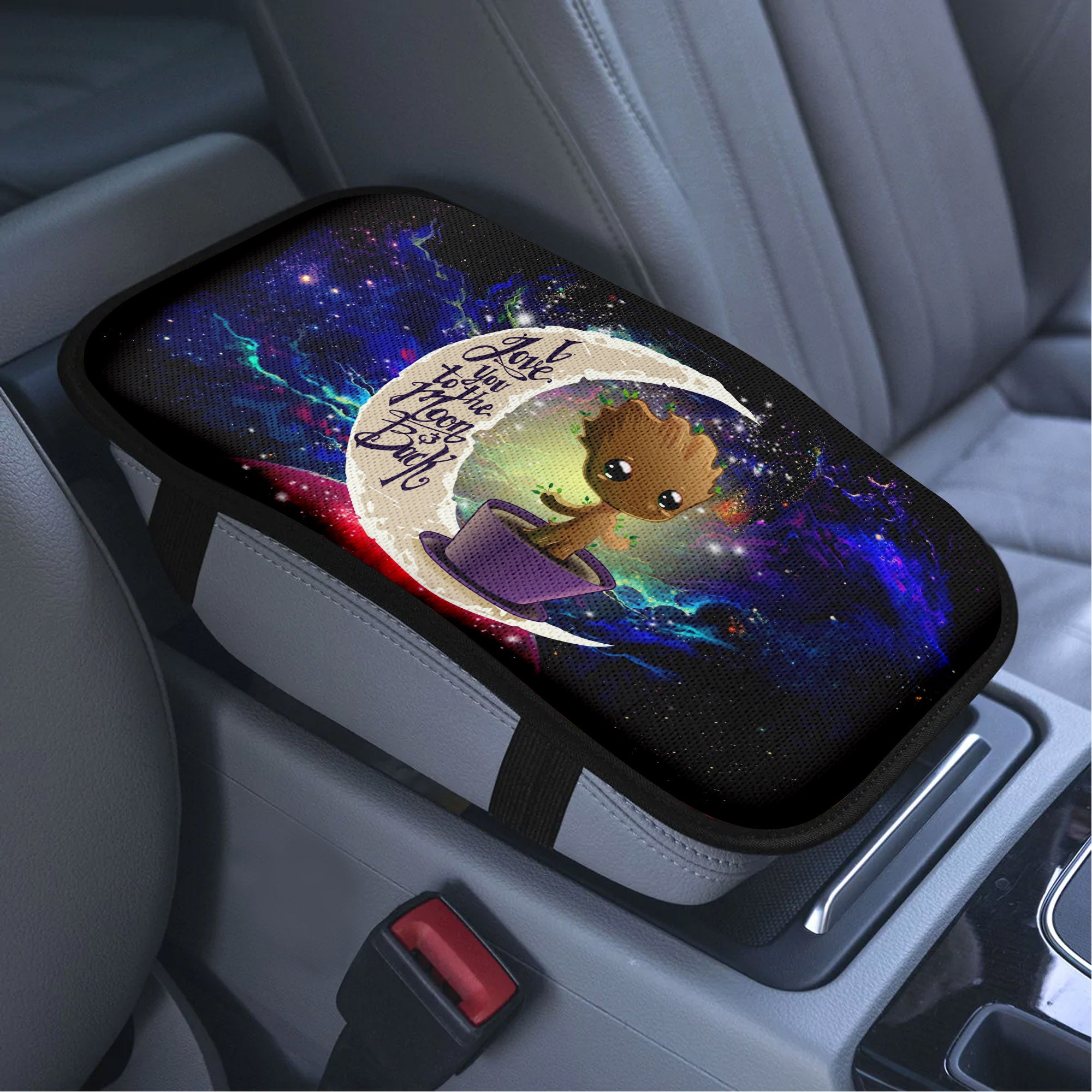 Baby Groot Love To Moon Back Galaxy Premium Custom Armrest Center Console Cover Car Accessories Nearkii