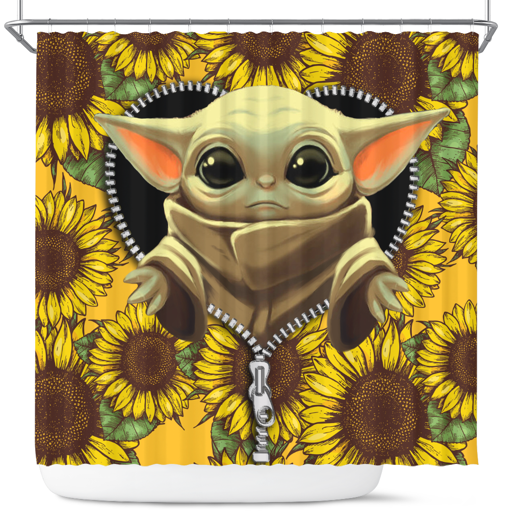 Baby Yoda Sunflower Zipper Shower Curtain Nearkii