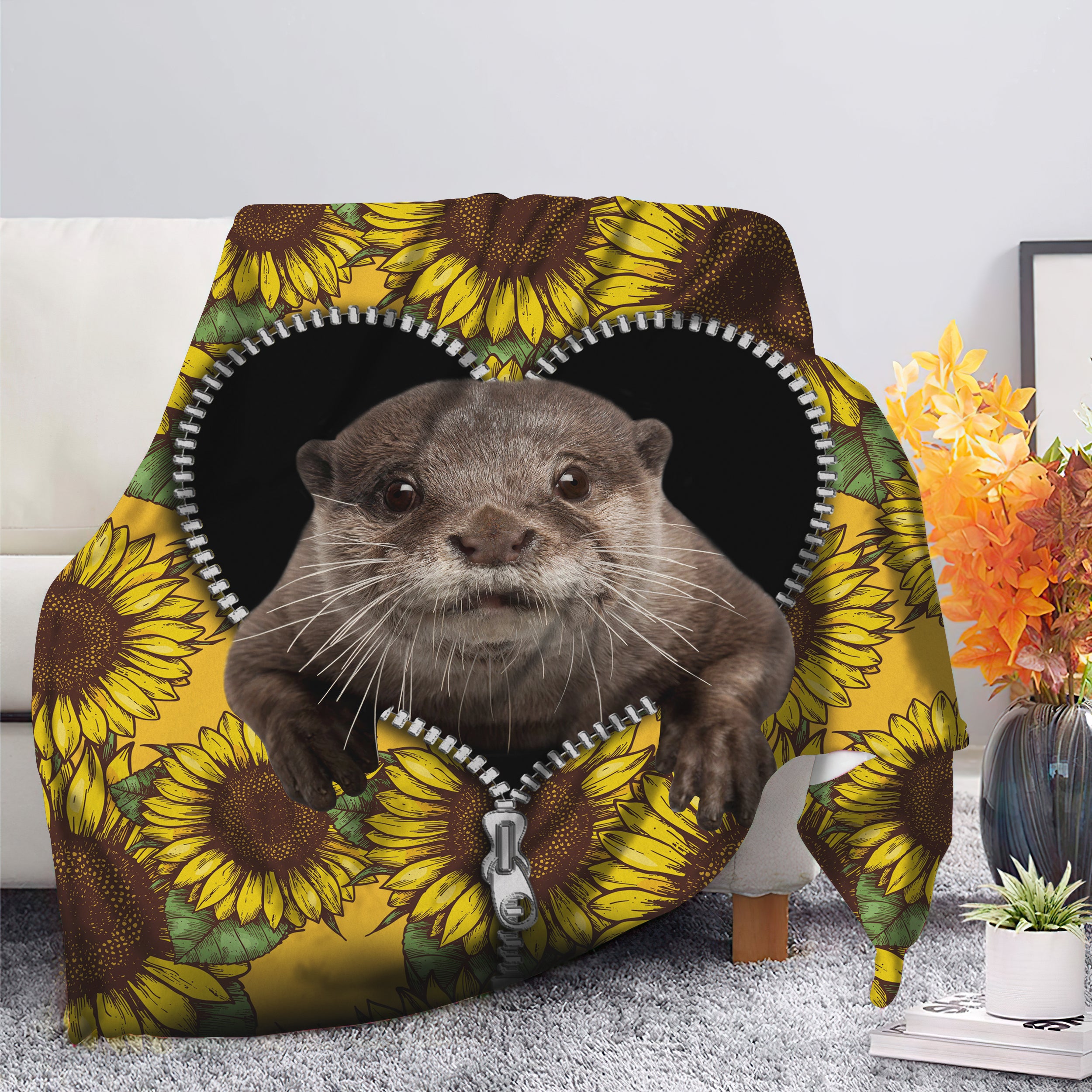 Beaver Sunflower Zipper Premium Blanket Nearkii