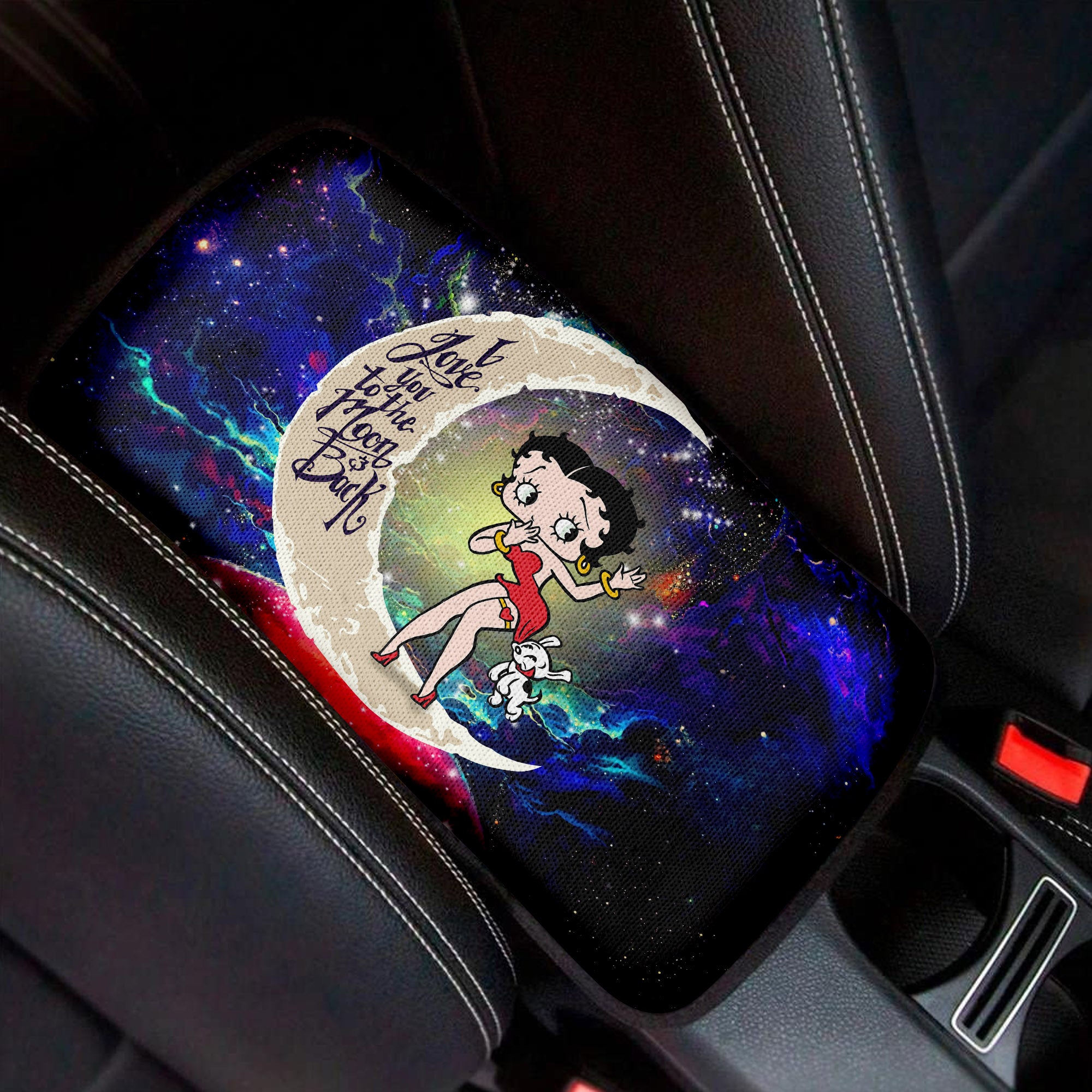 Betty Boop Love To Moon Back Galaxy Premium Custom Armrest Center Console Cover Car Accessories Nearkii