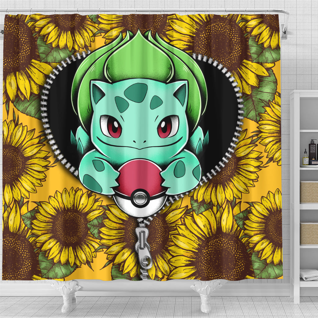 Bulbasaur Pokemon Sunflower Zipper Shower Curtain Nearkii
