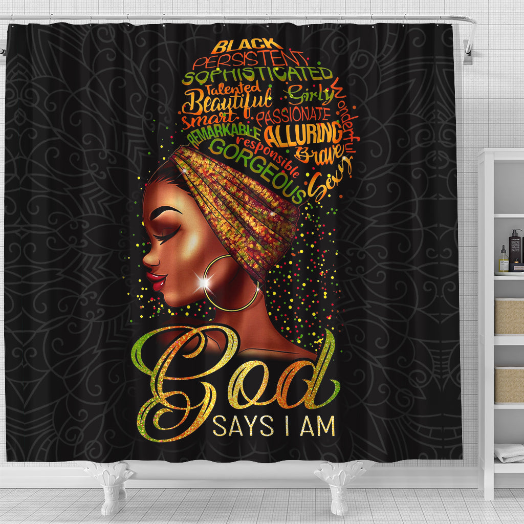 God Say I Am Beautiful African American Woman Shower Curtain Nearkii