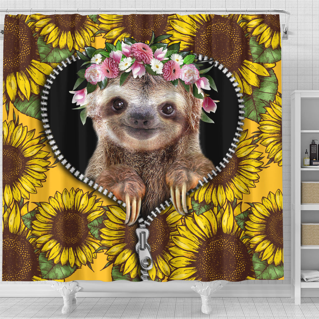 Cute Sloth Sunflower Zipper Shower Curtain Nearkii