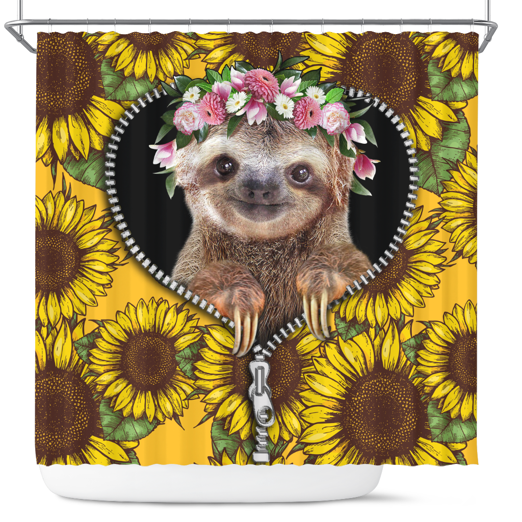 Cute Sloth Sunflower Zipper Shower Curtain Nearkii