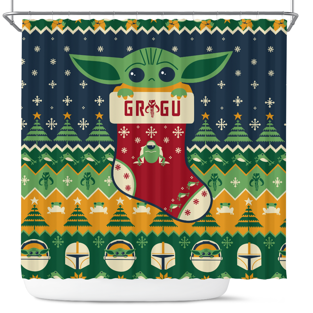 Cute Baby Yoda Christmas Shower Curtain Nearkii