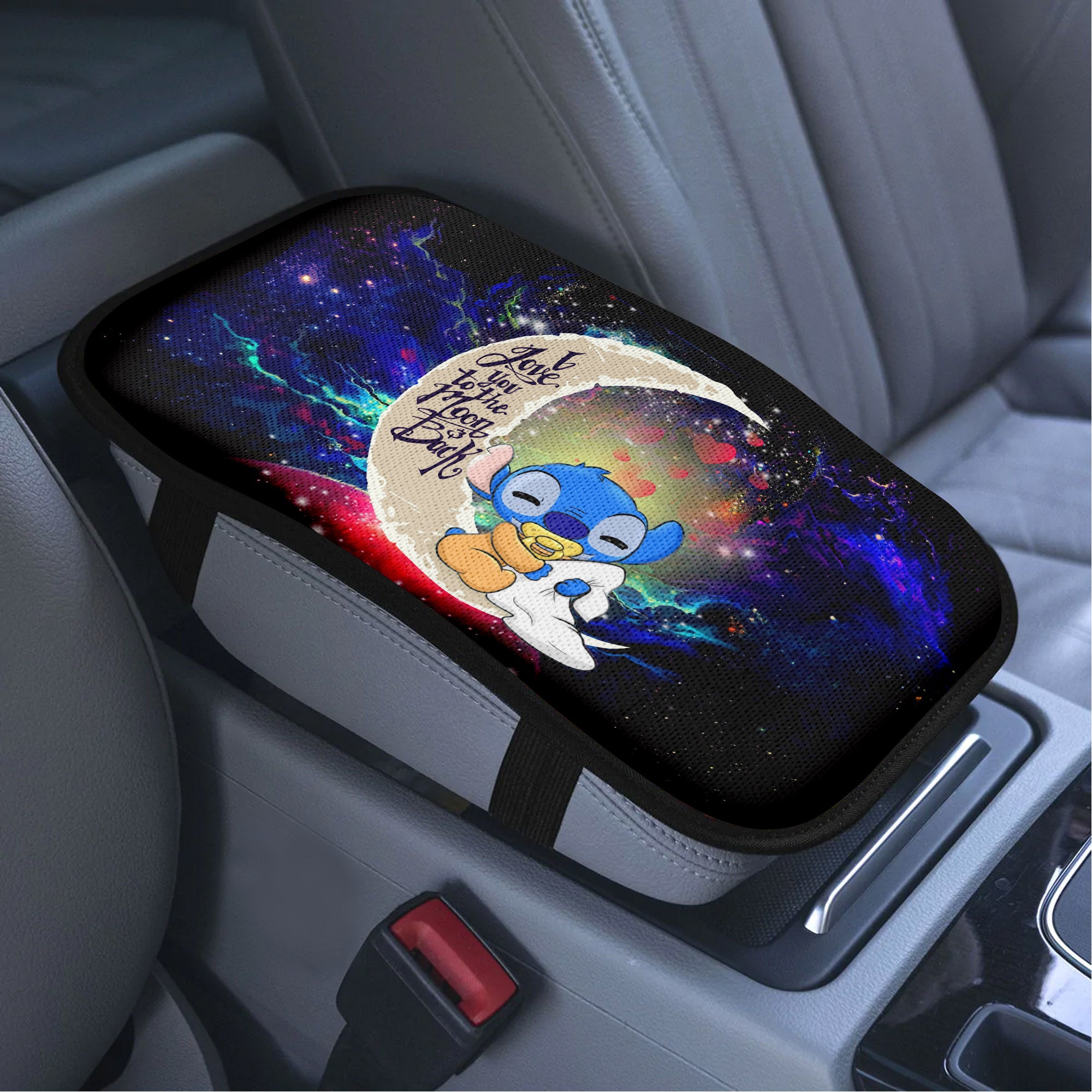 Cute Baby Stitch Sleep Love To Moon Back Galaxy Premium Custom Armrest Center Console Cover Car Accessories Nearkii