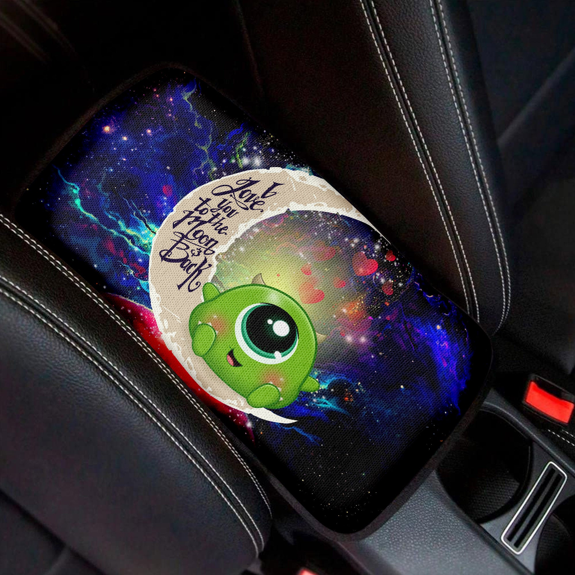 Cute Mike Monster Inc Love To Moon Back Galaxy Premium Custom Armrest Center Console Cover Car Accessories Nearkii