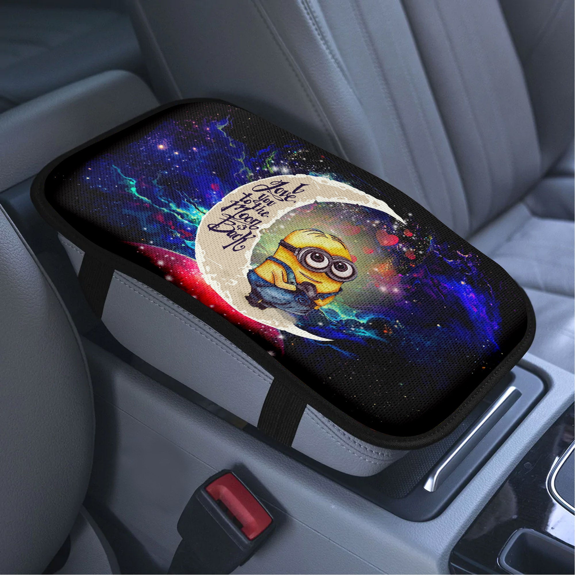 Cute Minions Despicable Me Love To Moon Back Galaxy Premium Custom Armrest Center Console Cover Car Accessories Nearkii