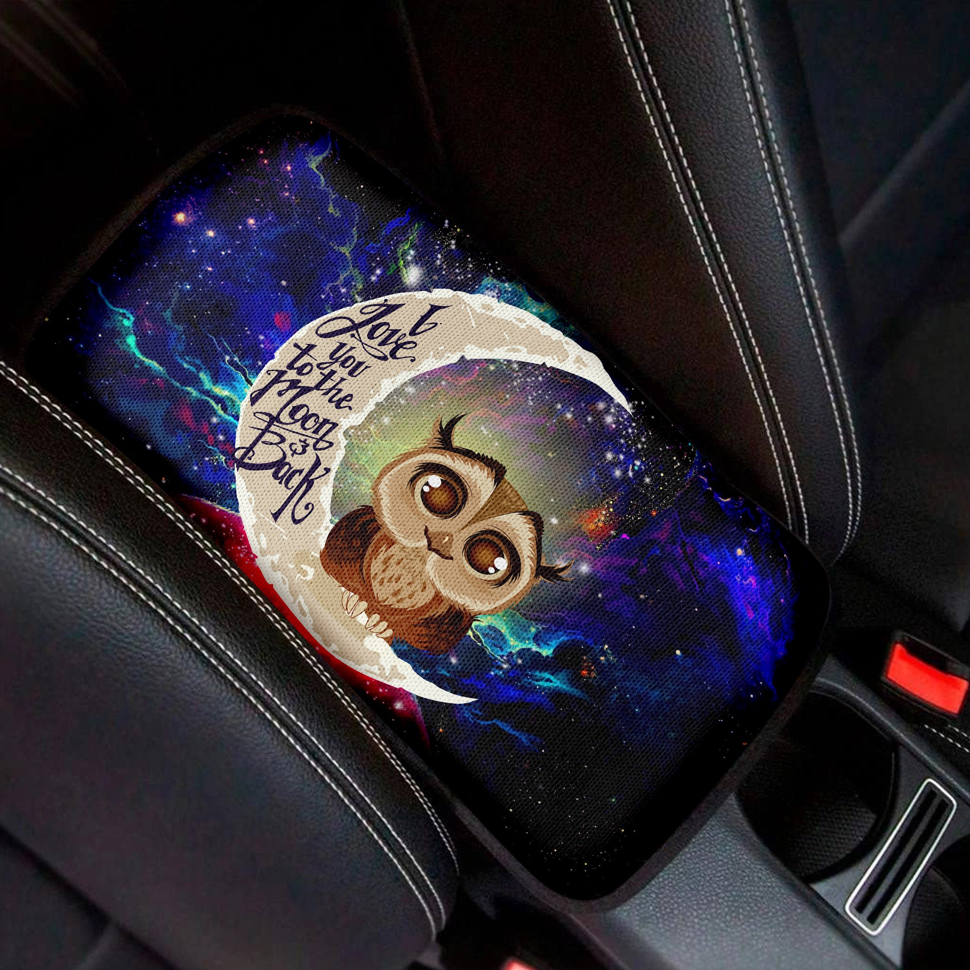 Cute Owl Love To Moon Back Galaxy Premium Custom Armrest Center Console Cover Car Accessories Nearkii