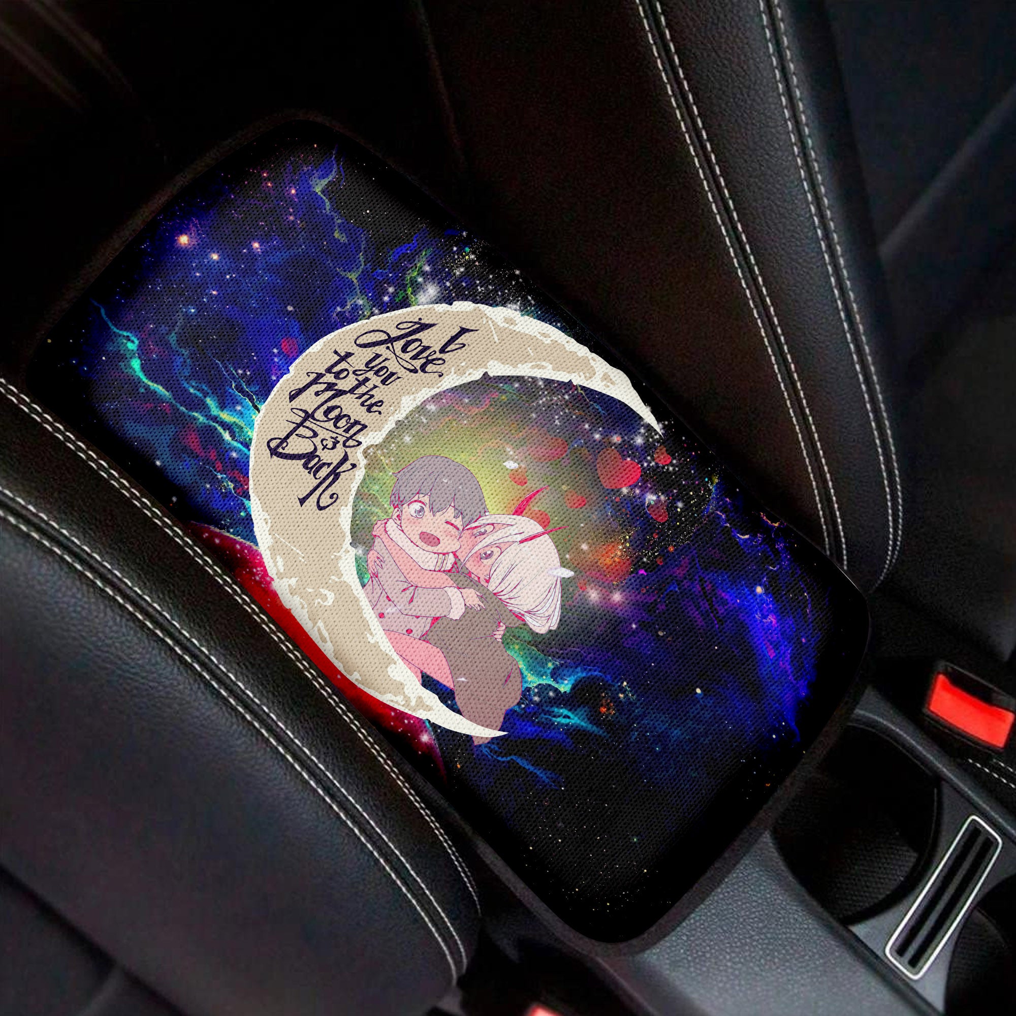Darling In The Franxx Hiro And Zero Two Love To Moon Back Galaxy Premium Custom Armrest Center Console Cover Car Accessories Nearkii