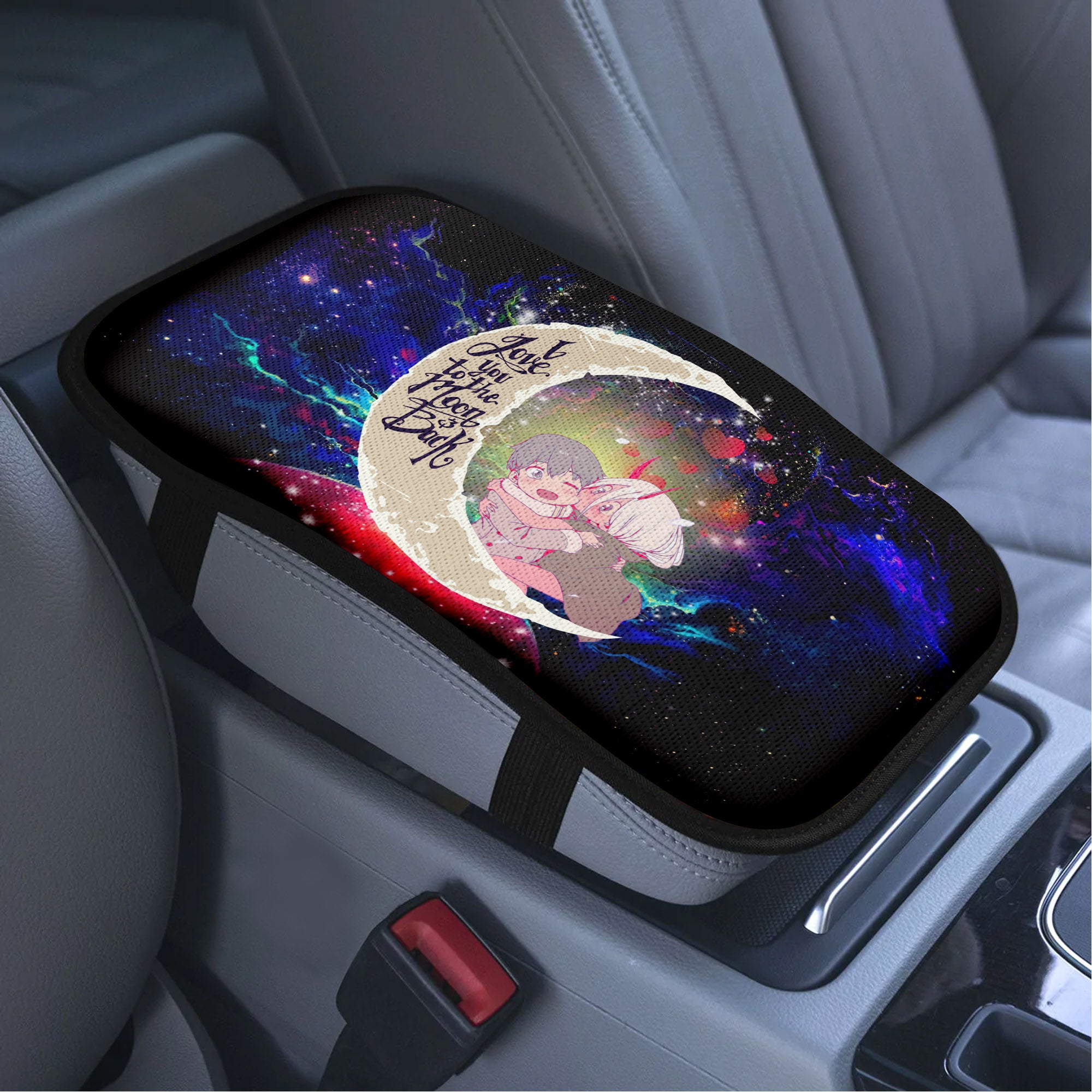 Darling In The Franxx Hiro And Zero Two Love To Moon Back Galaxy Premium Custom Armrest Center Console Cover Car Accessories Nearkii