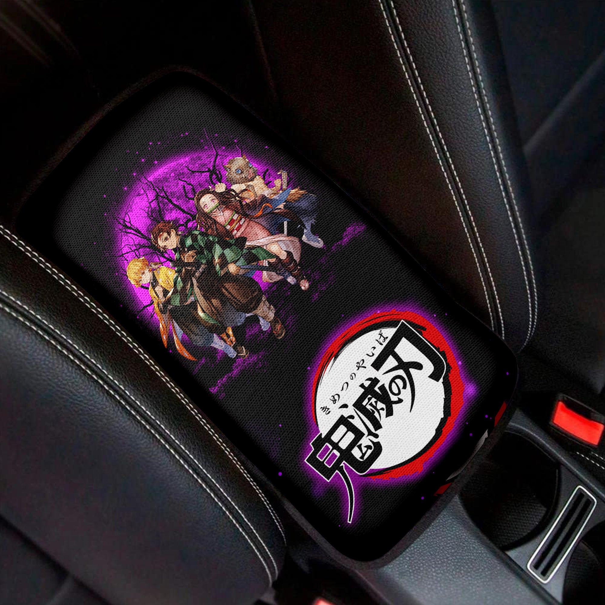 Demon Slayer Team Pink Moonlight Premium Custom Armrest Center Console Cover Car Accessories Nearkii