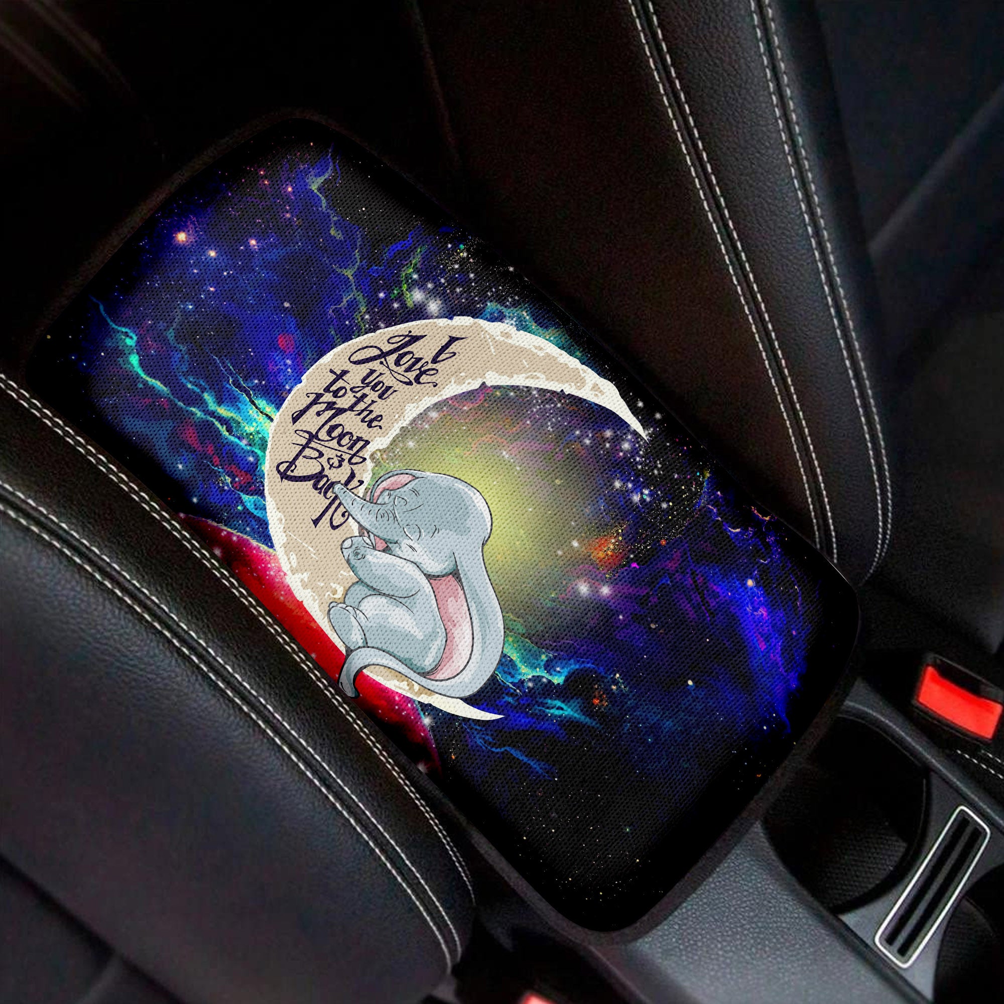 Dumbo Elephant Love To Moon Back Galaxy Premium Custom Armrest Center Console Cover Car Accessories Nearkii