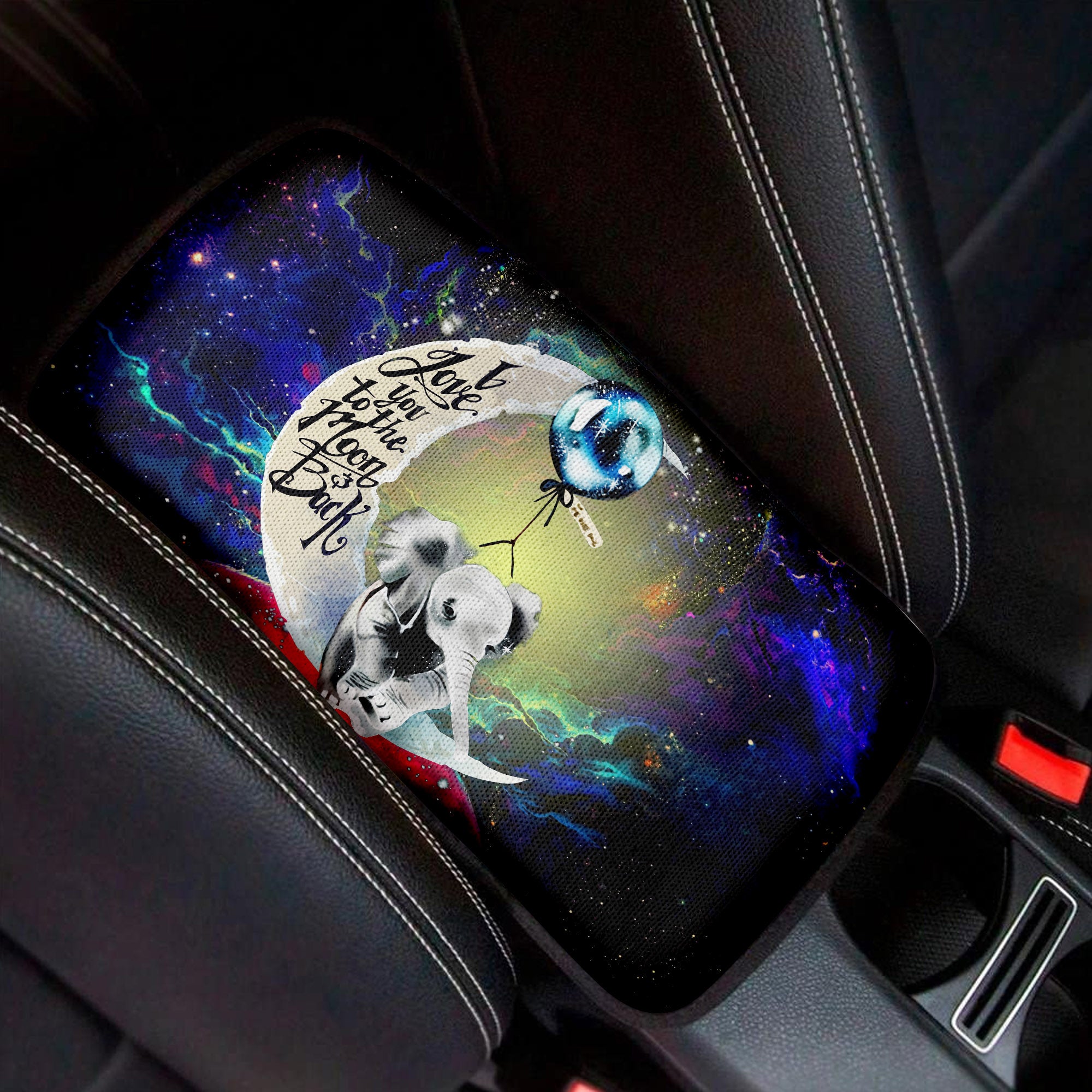 Elephant Love To Moon Back Galaxy Premium Custom Armrest Center Console Cover Car Accessories Nearkii