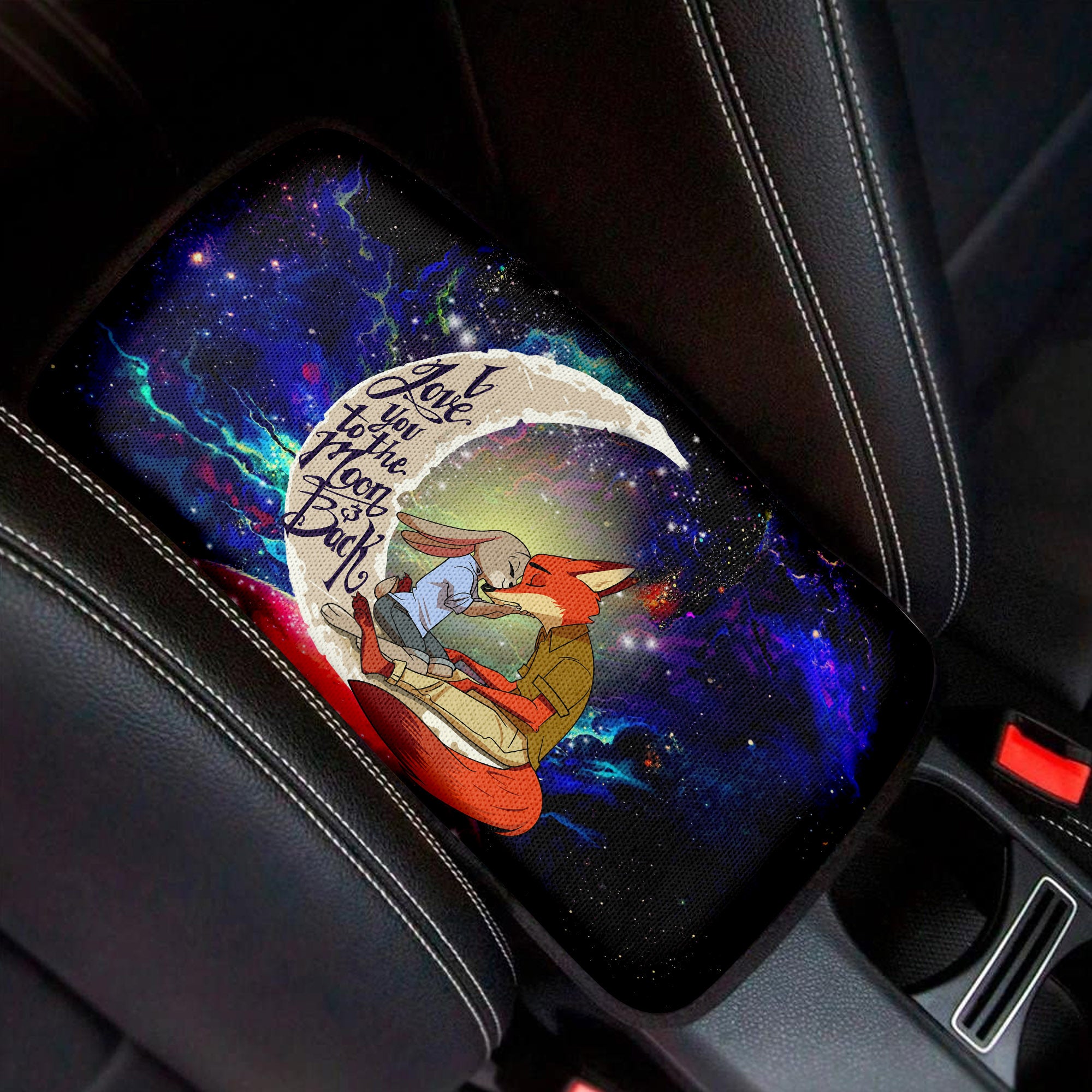 Fox Couple Love To Moon Back Galaxy Premium Custom Armrest Center Console Cover Car Accessories Nearkii