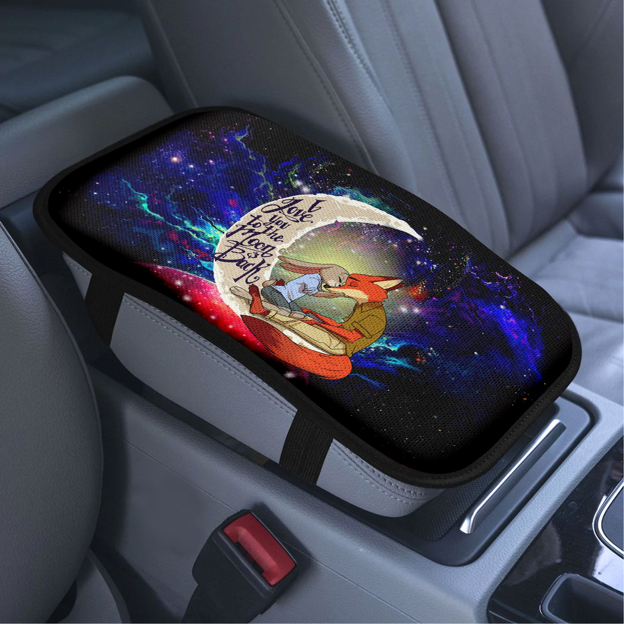 Fox Couple Love To Moon Back Galaxy Premium Custom Armrest Center Console Cover Car Accessories Nearkii