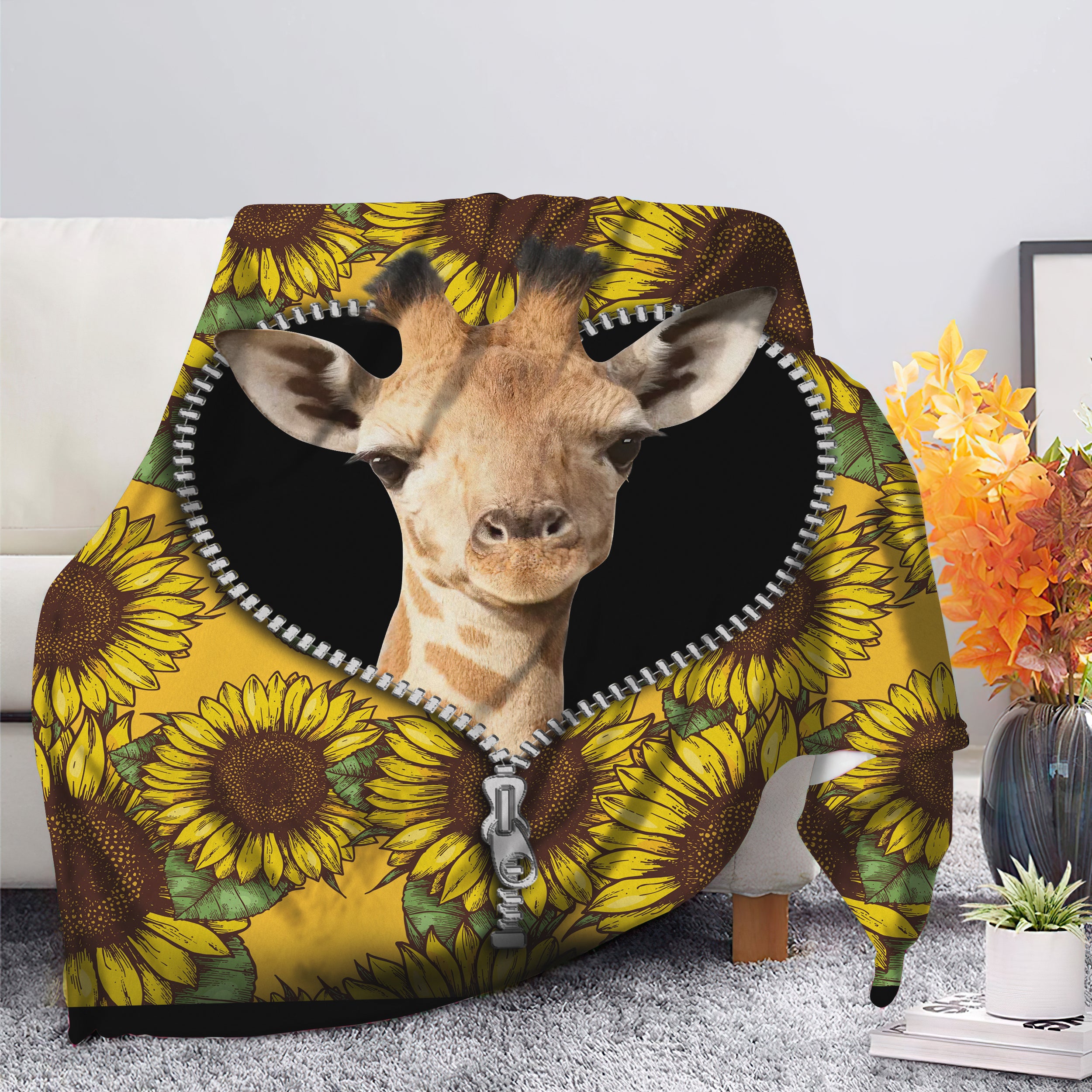 Giraffe Sunflower Zipper Premium Blanket Nearkii