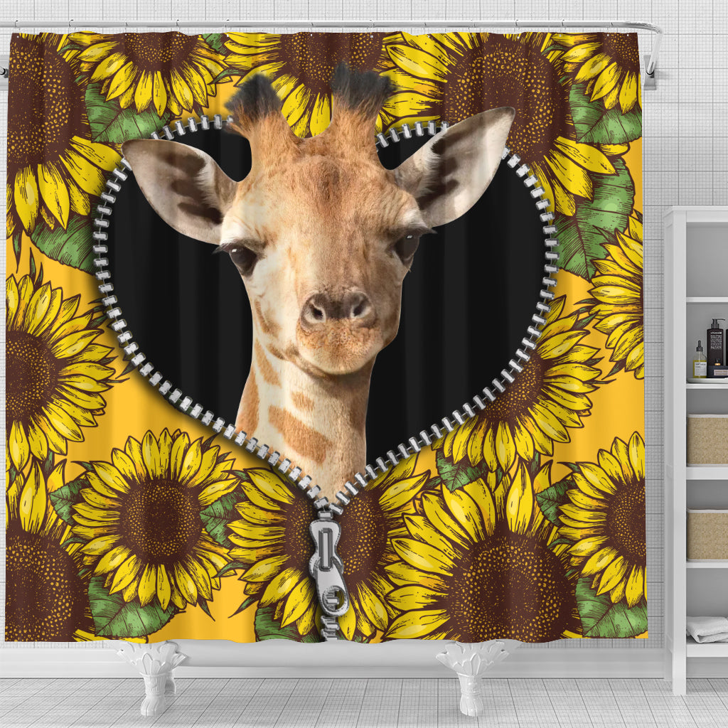 Giraffe Sunflower Zipper Shower Curtain Nearkii