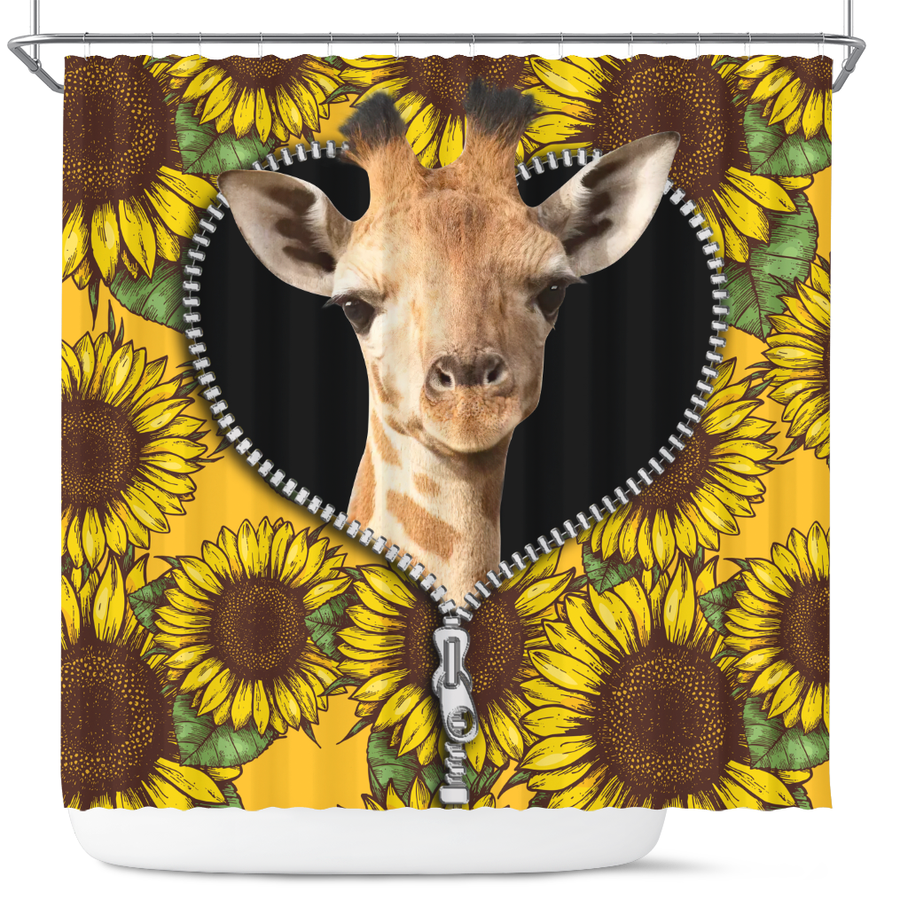 Giraffe Sunflower Zipper Shower Curtain Nearkii