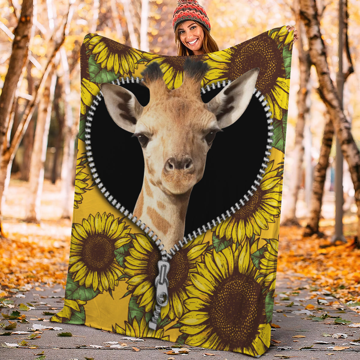 Giraffe Sunflower Zipper Premium Blanket Nearkii