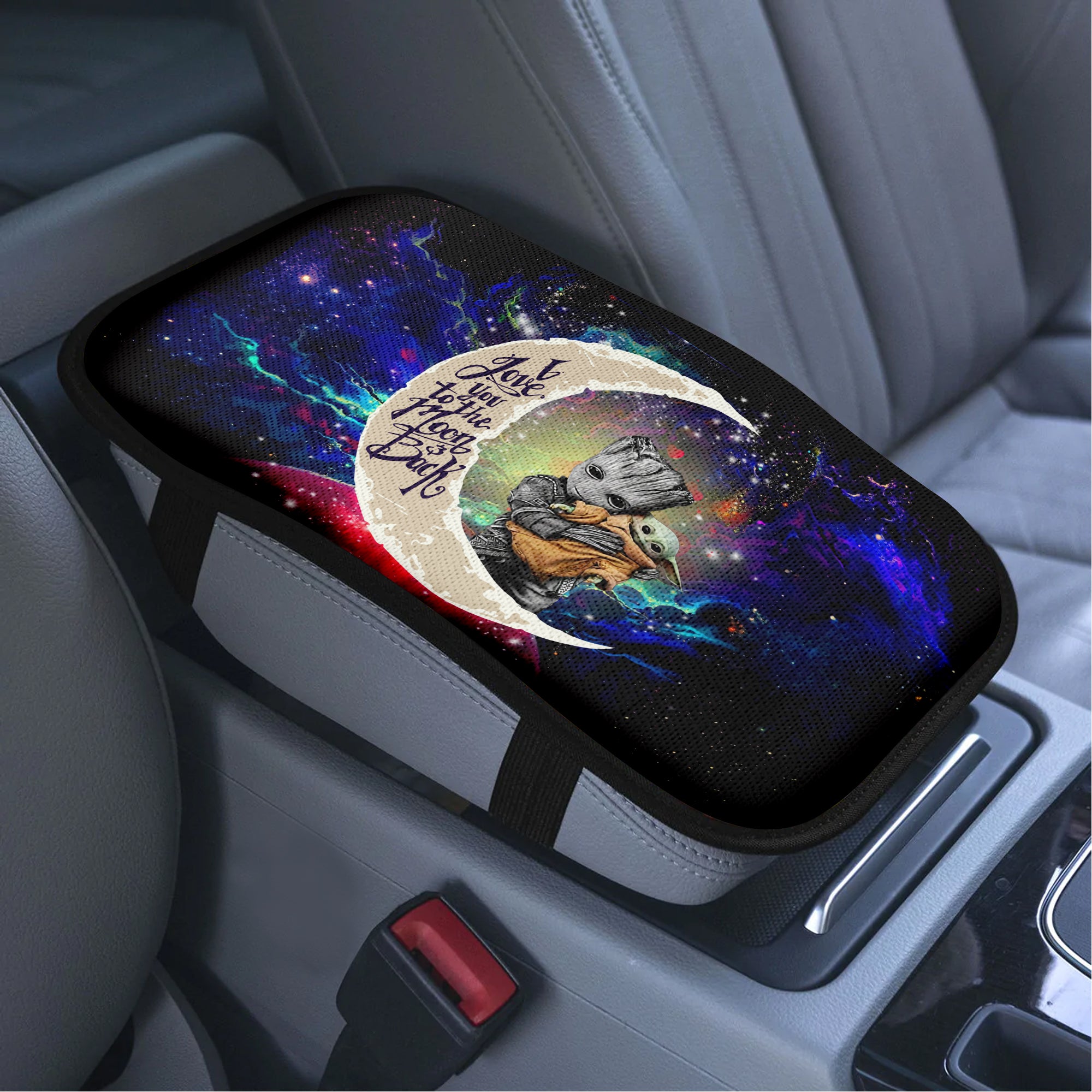 Groot Hold Baby Yoda Love To Moon Back Galaxy Premium Custom Armrest Center Console Cover Car Accessories Nearkii