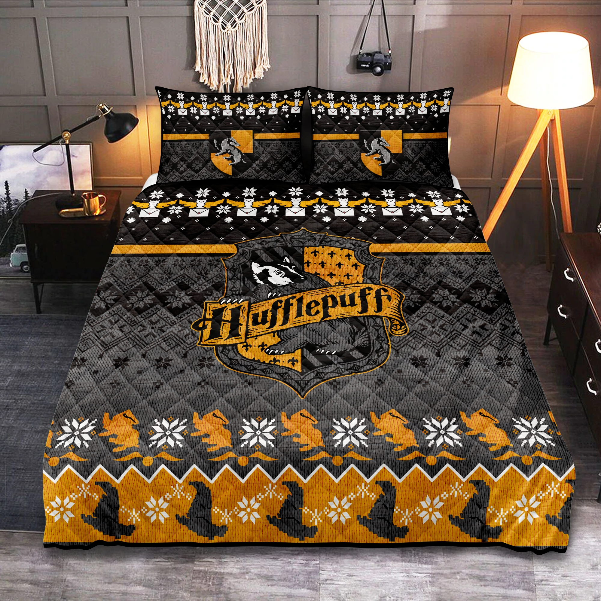 Harry Potter Hufflepuff Christmas Quilt Bed Sets Nearkii