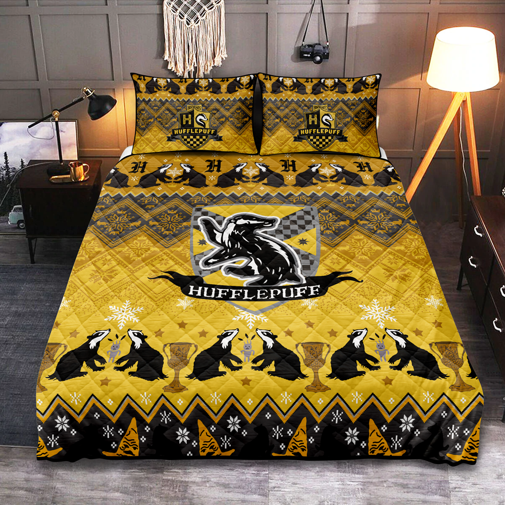 Harry Potter Hufflepuff Yellow Christmas Quilt Bed Sets Nearkii