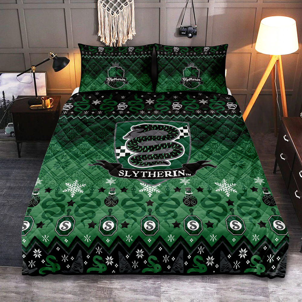 Harry Potter Slytherin Green Christmas Quilt Bed Sets Nearkii