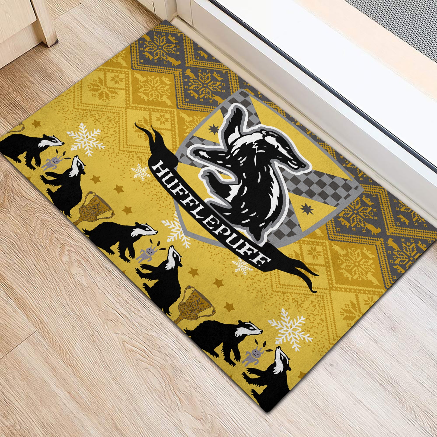 Premium Harry Potter Hufflepuff Yellow Christmas Doormat Home Decor Nearkii