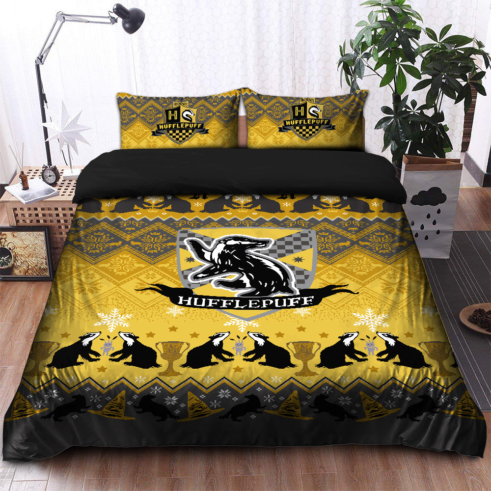 Harry Potter Hufflepuff Yellow Christmas Bedding Set Duvet Cover And 2 Pillowcases Nearkii