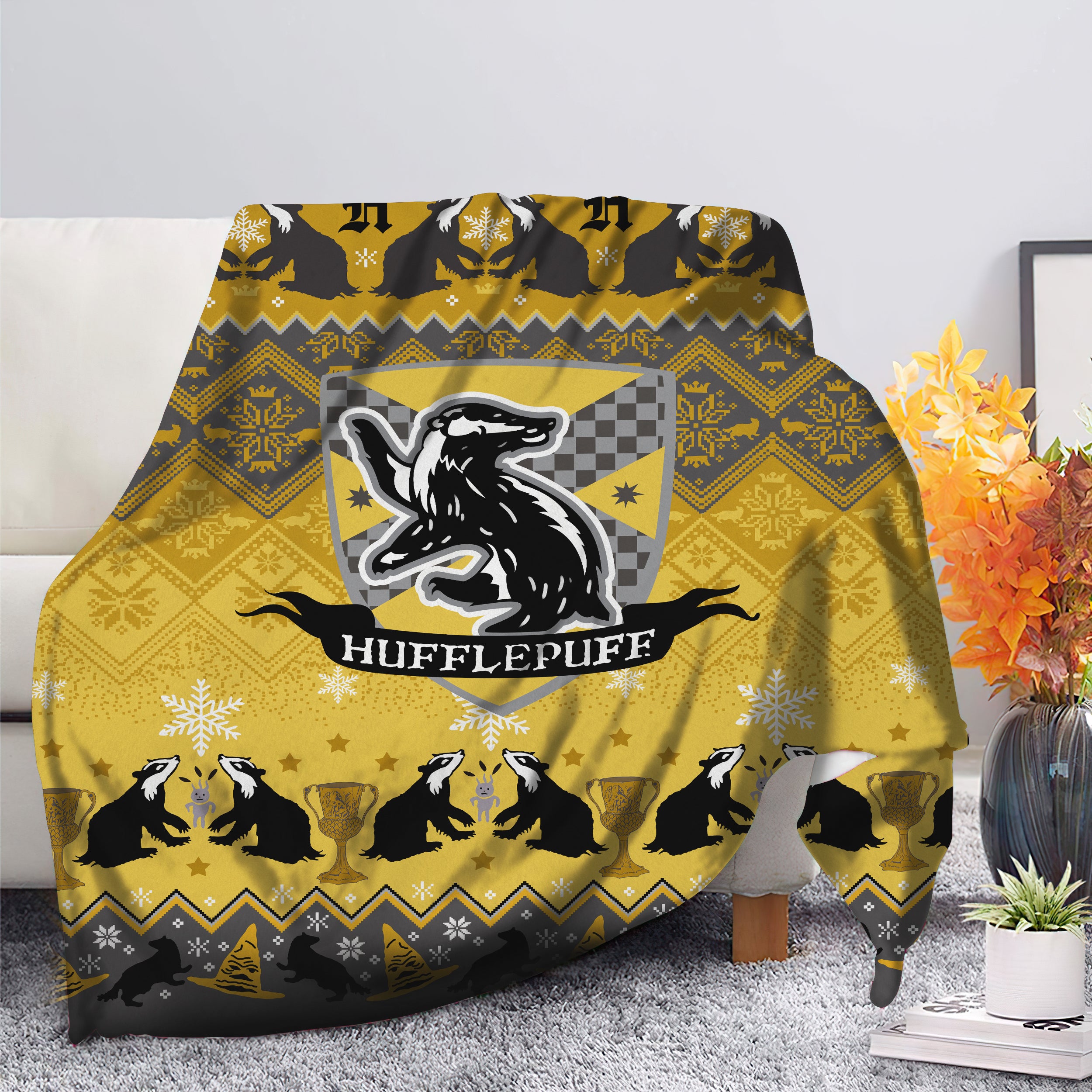 Harry Potter Hufflepuff Yellow Christmas Premium Blanket Nearkii