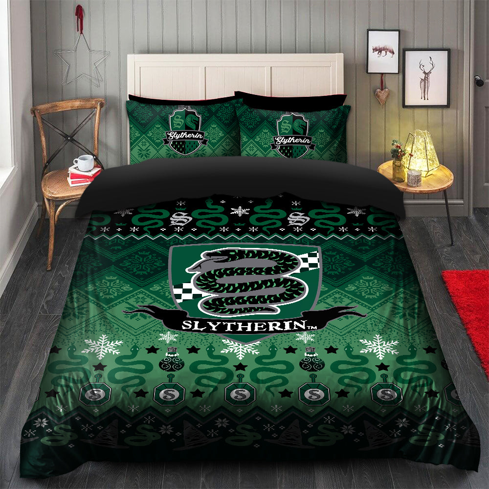 Harry Potter Slytherin Green Christmas Bedding Set Duvet Cover And 2 Pillowcases Nearkii
