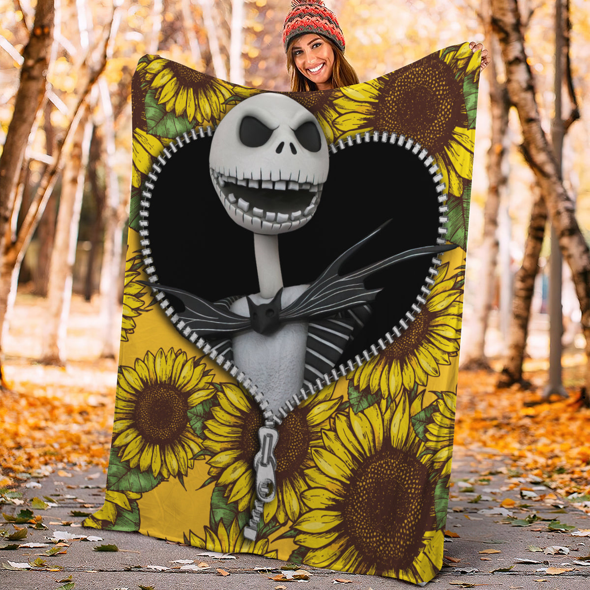 Jack Skellington Nightmare Before Christmas Sunflower Zipper Premium Blanket Nearkii