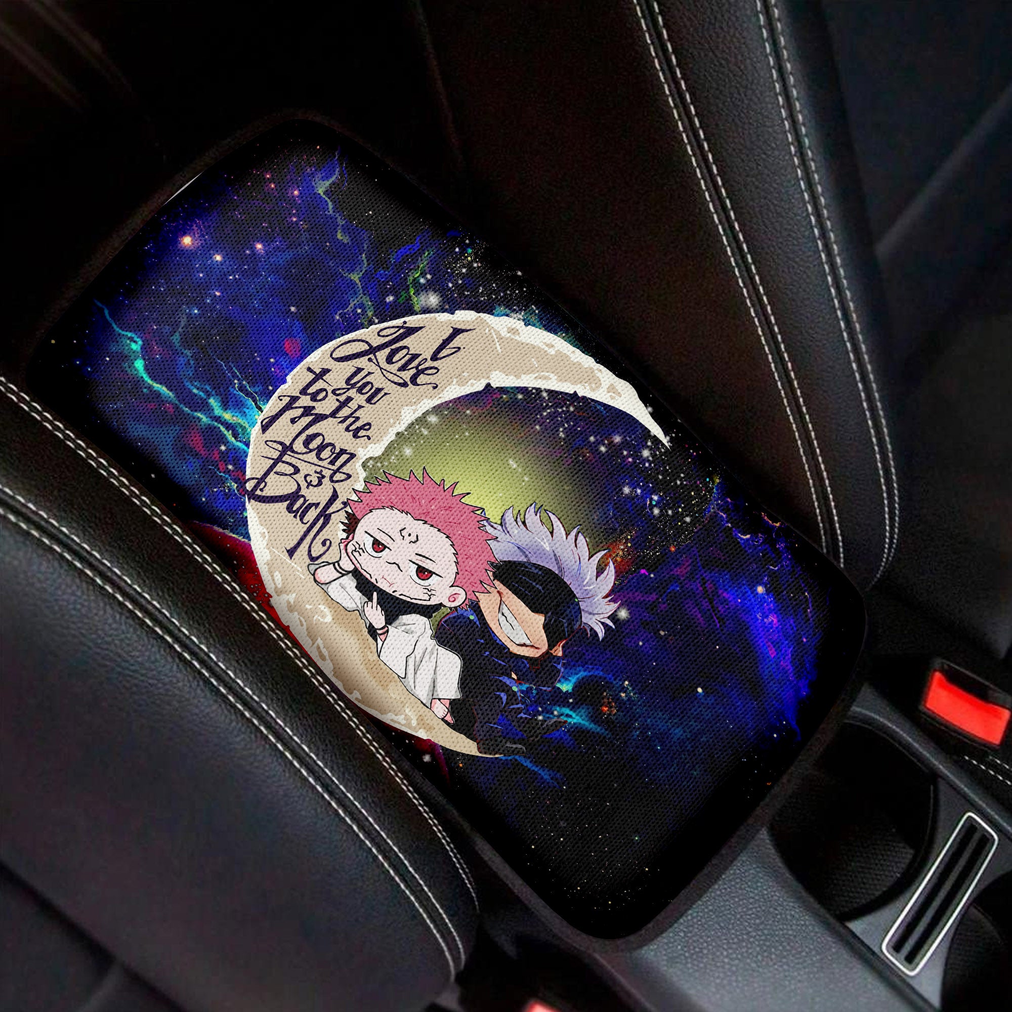 Jujutsu Kaisen Gojo Sakuna Chibi Anime Love To Moon Back Galaxy Premium Custom Armrest Center Console Cover Car Accessories Nearkii