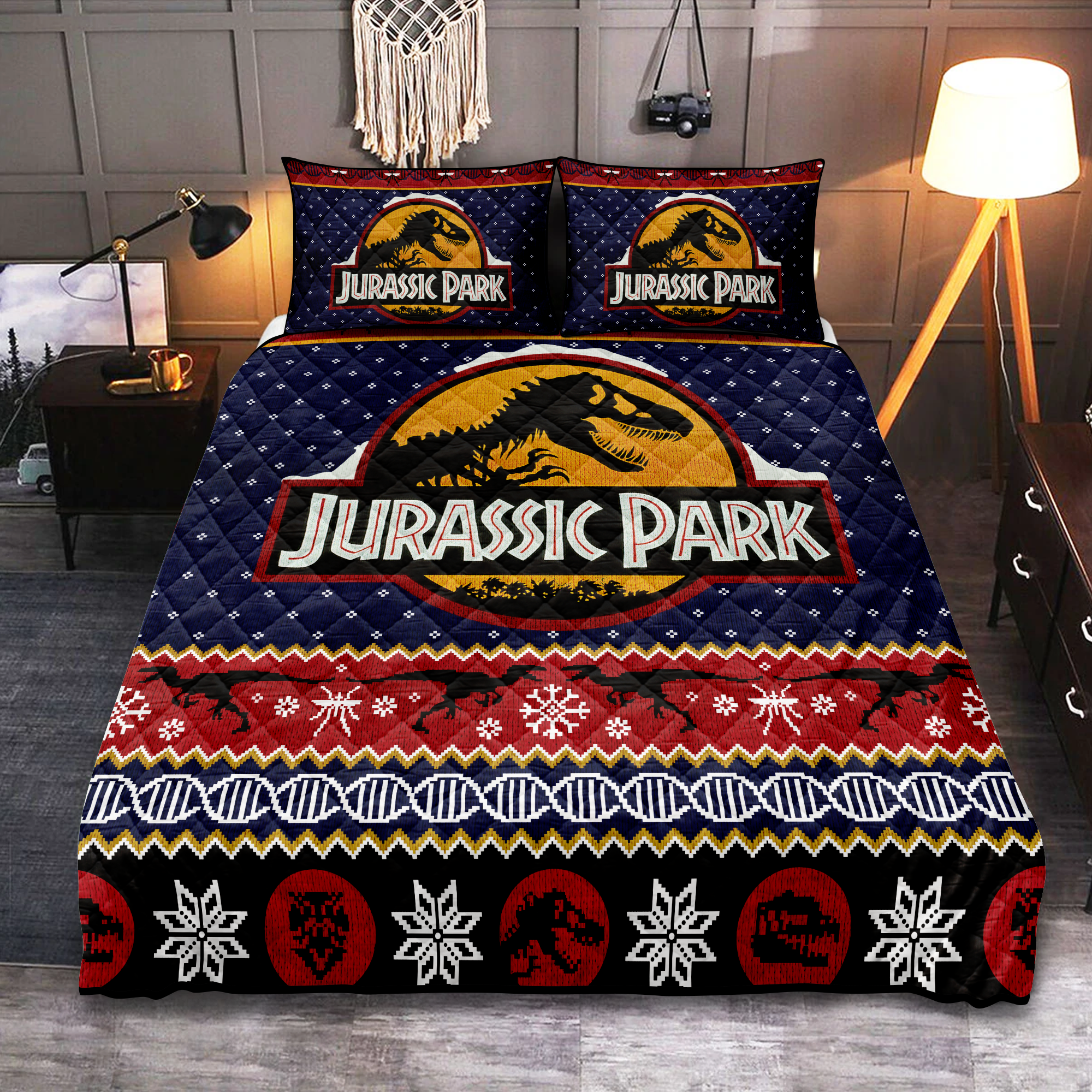 Jurassic Park Dinosaur T-rex Christmas Quilt Bed Sets Nearkii
